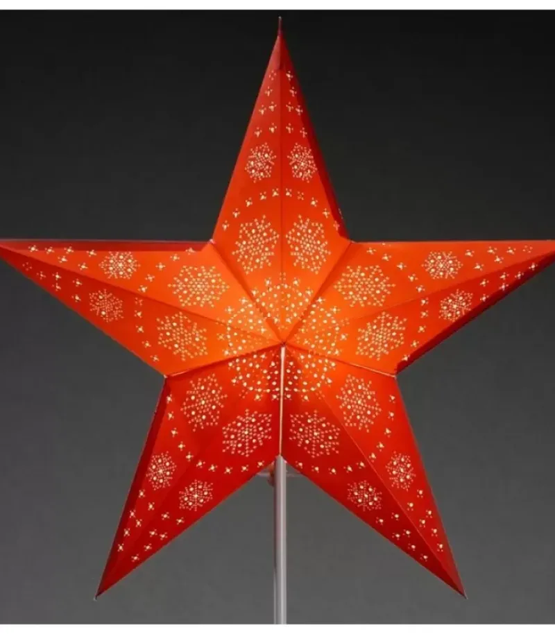 Etoile Lumineuse Electrique 5 Branches En Papier, Rouge, Sur Pied Blanc, 46 Cm|Konstsmide, guirlandes lumineuses de Noël Clearance