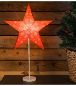 Etoile Lumineuse Electrique 5 Branches En Papier, Rouge, Sur Pied Blanc, 46 Cm|Konstsmide, guirlandes lumineuses de Noël Clearance