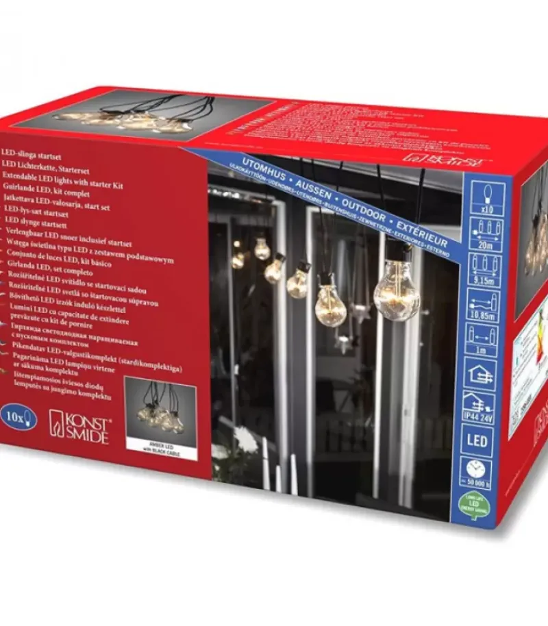 Guirlande Lumineuse De Terrasse 10 M Extensible, 10 Ampoules Ambrees|Konstsmide, guirlandes lumineuses de Noël Discount