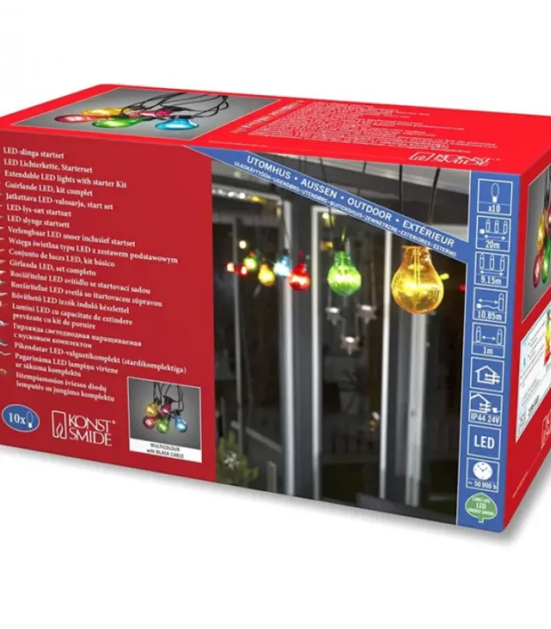 Guirlande Lumineuse De Terrasse 10 M Extensible, 10 Ampoules Multicolores|Konstsmide, guirlandes lumineuses de Noël New