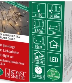 Guirlande Lumineuse Led Effet Gouttes, 100 Diodes Ambrees, Fil Noir|Konstsmide, guirlandes lumineuses de Noël Outlet