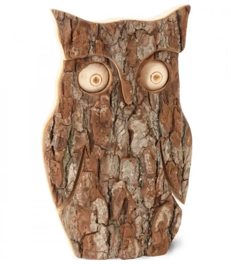 Hibou En Bois D'Ecorce, 16 Cm|Waldfabrik, photophore en bois et étoile sapin de Noël Sale