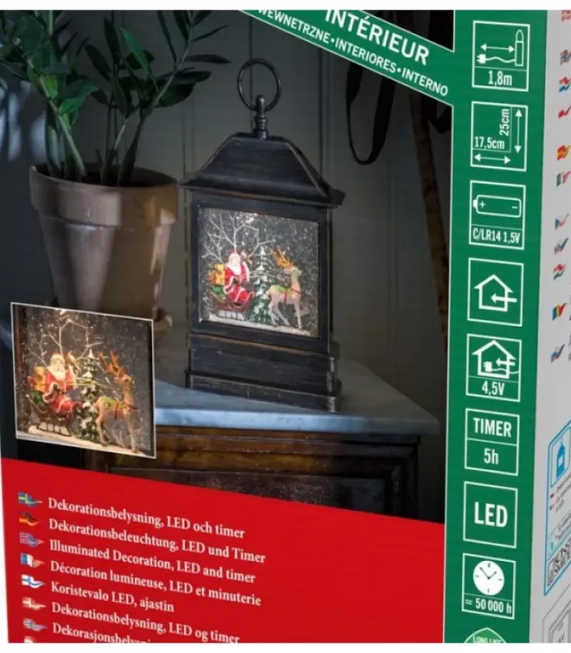 Lanterne À Neige A Led Avec Père Noël Dans Son Traineau, 25 Cm|Konstsmide, guirlandes lumineuses de Noël Outlet