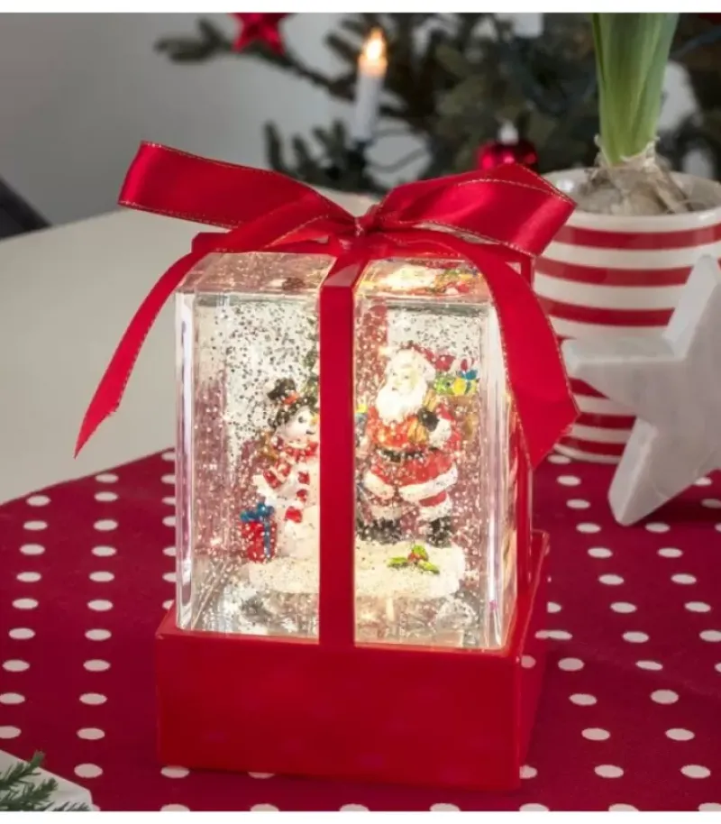 Lanterne À Neige "Cadeau De Noël" Avec Père Noël & Bonhomme De Neige|Konstsmide, guirlandes lumineuses de Noël Sale