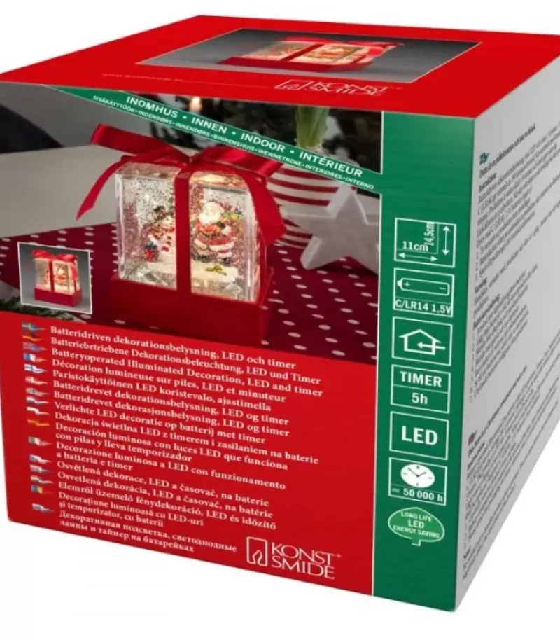 Lanterne À Neige "Cadeau De Noël" Avec Père Noël & Bonhomme De Neige|Konstsmide, guirlandes lumineuses de Noël Sale