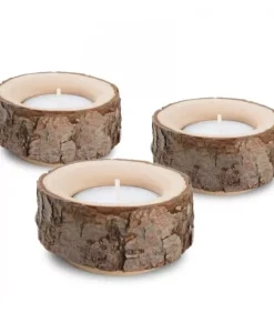 Lot De 3 Bougeoirs En Bois Avec Ecorce, 9 Cm|Waldfabrik, photophore en bois et étoile sapin de Noël Outlet