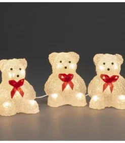 Oursons Lumineux A Led En Acrylique Avec Ruban Rouge, 12 Cm|Konstsmide, guirlandes lumineuses de Noël Sale
