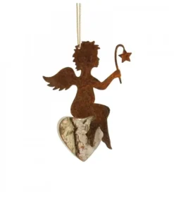 Petit Ange En Metal A Suspendre Et Coeur En Bois Avec Etoile|Waldfabrik, photophore en bois et étoile sapin de Noël Discount