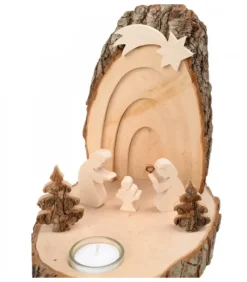 Petite Crèche De Noël En Ecorce De Bois Avec Sapins Et Bougeoir|Waldfabrik, photophore en bois et étoile sapin de Noël Discount