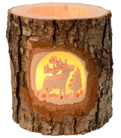 Photophore En Bois Cisele, Cerf En Foret|Waldfabrik, photophore en bois et étoile sapin de Noël Sale