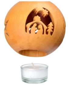 Photophore En Bois, Forme Spherique, Motif Crèche|Waldfabrik, photophore en bois et étoile sapin de Noël Clearance