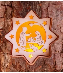 Photophore En Rondin De Bois, 2 Motifs Crèche Et Bougie|Waldfabrik, photophore en bois et étoile sapin de Noël Outlet