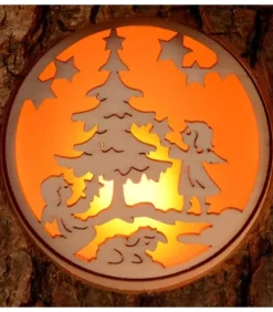 Photophore Rondin De Bois, Avec 3 Motifs, Crèche, Anges Et Bonhomme De Neige|Waldfabrik, photophore en bois et étoile sapin de Noël