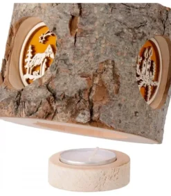 Photophore Rondin De Bois, Avec 3 Motifs Crèche, Père Noël Et Bougies|Waldfabrik, photophore en bois et étoile sapin de Noël Online