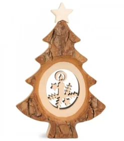 Sapin De Noël En Bois Avec Bougie Ciselee, 12 Cm|Waldfabrik, photophore en bois et étoile sapin de Noël Sale