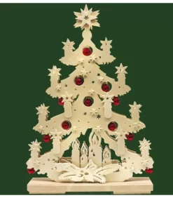 Sapin De Noël Lumineux A Led En Bois Avec Boules De Noël Rouges|Ratags, décos de Noël lumineuses en bois Discount