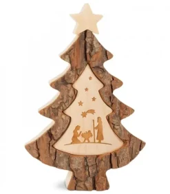 Sapin En Bois Avec Gravure Crèche De Noël, 15 Cm|Waldfabrik, photophore en bois et étoile sapin de Noël