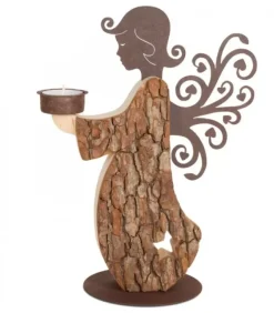 Statuette Ange De Noël En Bois Avec Bougeoir 27 Cm|Waldfabrik, photophore en bois et étoile sapin de Noël Discount