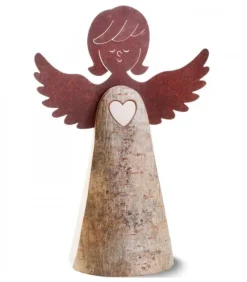 Statuette Ange En Bois Avec Coeur Et Ailes Metal, 26 Cm|Waldfabrik, photophore en bois et étoile sapin de Noël