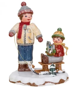 Village De Noël Miniature, Garcon Et Petit Frere Sur Luge|Hubrig, figurines pour enfant Online