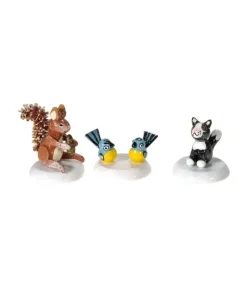Village De Noël Miniature, Ecureuil, Chat Et Mesange|Hubrig, figurines pour enfant
